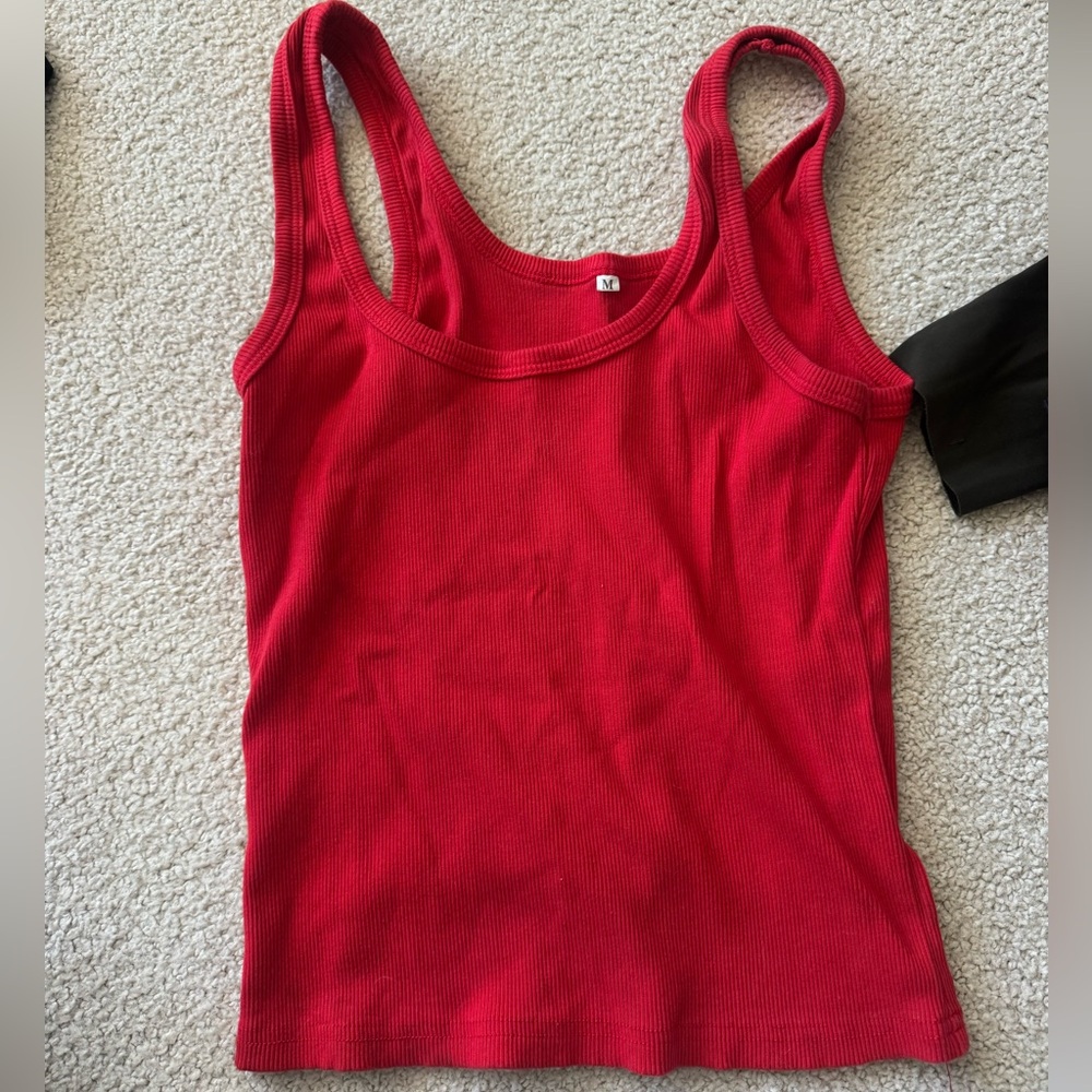Red Ribbed Tank Top